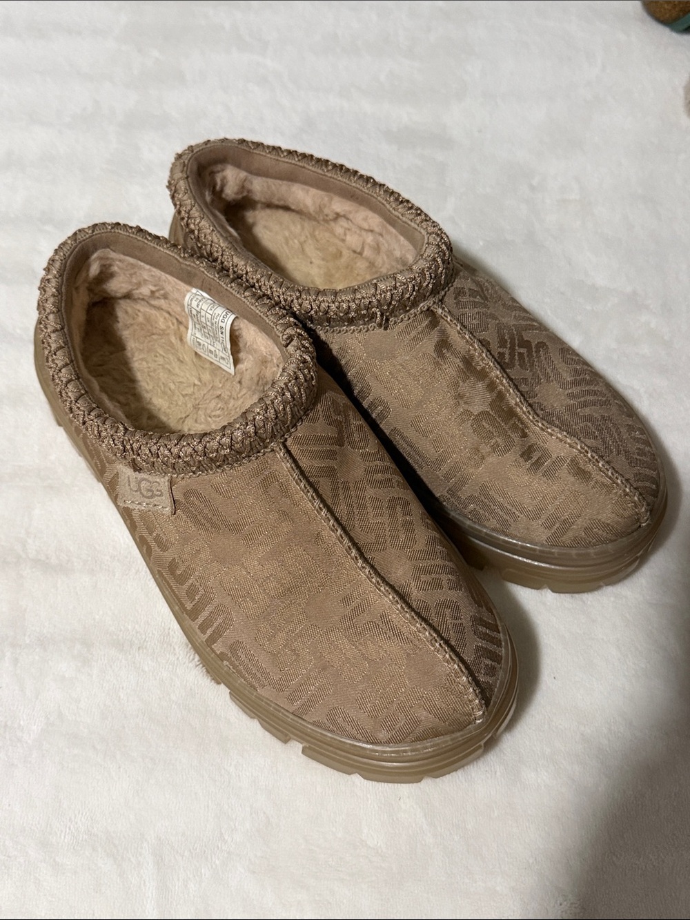 UGG Tasman Graphic Monogram Cozy Slip-On Fleece-Lined Mules